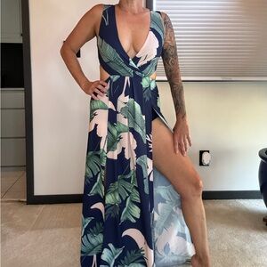 Elegant Navy Floral Maxi Dress with bloomers